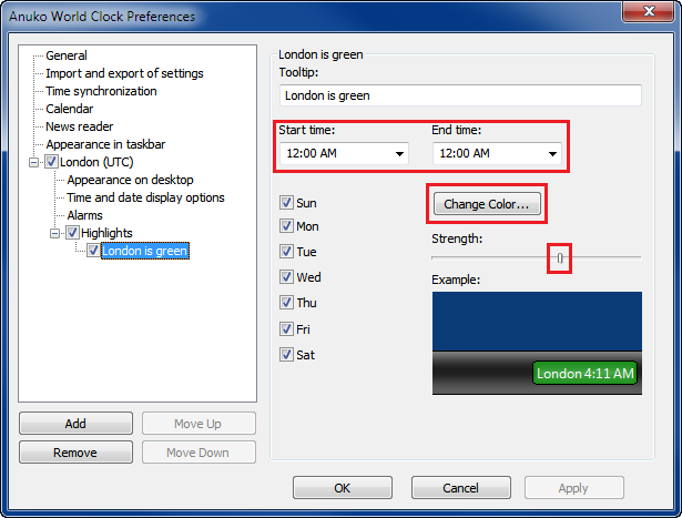 How to change color of a displayed clock