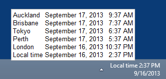 Another variation of many timezones in tooltip with Standard System Clock skin