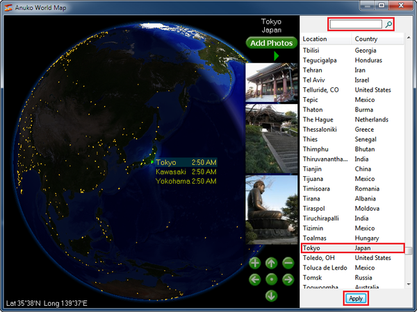 World Clock Map positioned at Tokyo