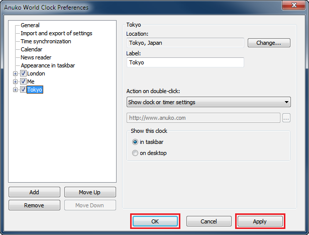 World Clock Preferences with Tokyo clock