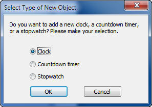 To add a new clock select the Clock option and click OK
