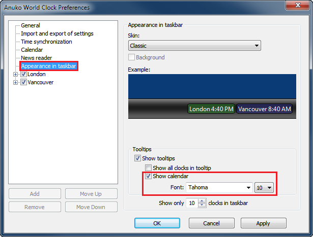 Selecting the font for calendar in World Clock pop-ups