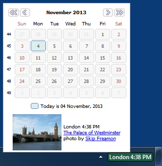 Calendar can be displayed in World Clock tooltip and is styled differently