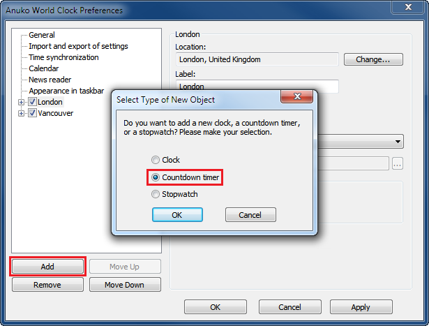 Creating a countdown timer using World Clock Preferences