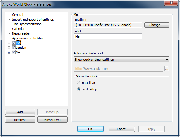 Select clock label in navigation tree in Preferences