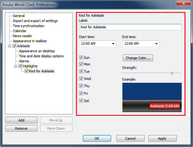 Permanent red highlight properties in Preferences