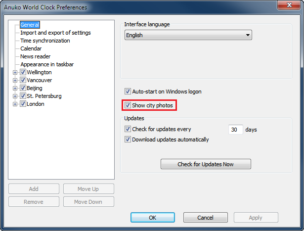 Enable city photos in World Clock on the General page in Preferences