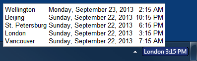World Clock showing a tooltip with 5 clocks