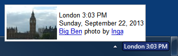 World Clock showing a tooltip for London clock